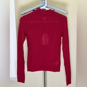 Gap X Cult Gaia Sheer Red 100% Wool Ribbed Longsleeves Top